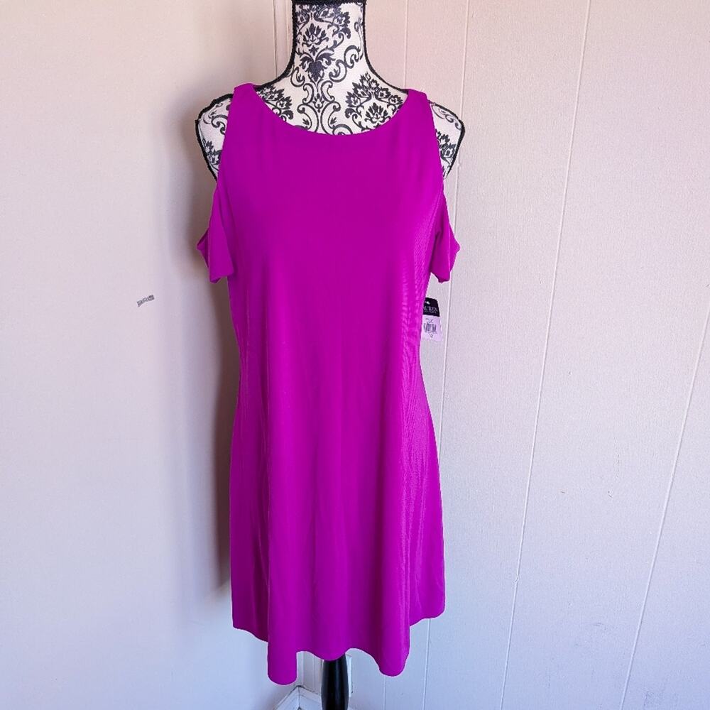 LRL Purple Cold Shoulder Open Back Mini Dress
